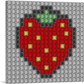 Red Strawberry Fruit Emoticon Jewel Pixel-1-Panel-12x12x1.5 Thick