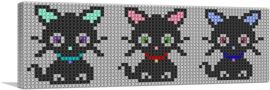 Three Cute Black Cats Kittens Jewel Pixel-1-Panel-60x20x1.5 Thick
