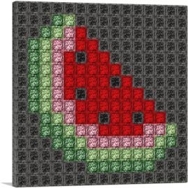 Watermelon Slice Fruit Emoticon Black Jewel Pixel-1-Panel-12x12x1.5 Thick