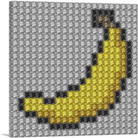 Yellow Banana Fruit Emoticon Jewel Pixel-1-Panel-12x12x1.5 Thick