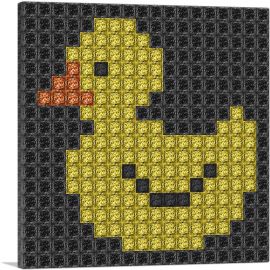 Yellow Duck Black Emoticon Jewel Pixel Bathroom-1-Panel-36x36x1.5 Thick