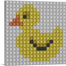 Yellow Duck Emoticon Jewel Pixel Bathroom-1-Panel-18x18x1.5 Thick