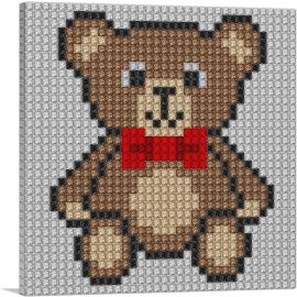 Brown Teddy Bear Red Bow Tie Jewel Pixel-1-Panel-18x18x1.5 Thick