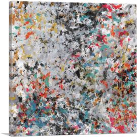Black Gray Teal Orange Splatter Square-1-Panel-18x18x1.5 Thick