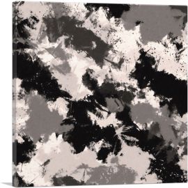 Black Gray White Camouflage Pattern Square-1-Panel-18x18x1.5 Thick