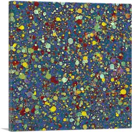 Yellow Red Spots on Blue Modern-1-Panel-18x18x1.5 Thick