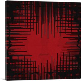 Black Lines on Red Modern Square-1-Panel-36x36x1.5 Thick
