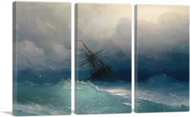 Ship in the Stormy Sea 1858-3-Panels-60x40x1.5 Thick