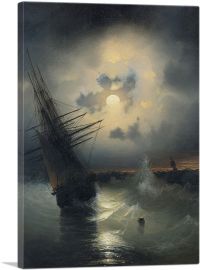 A Sailing Ship on a High Sea by Moonlight-1-Panel-12x8x.75 Thick