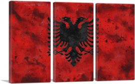 Flag of Albania Country in the Balkans Red Grunge-3-Panels-60x40x1.5 Thick