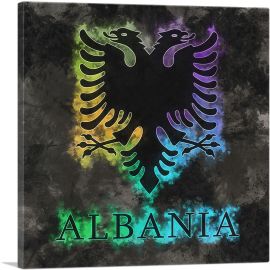 Flag of Albania on Black Background-1-Panel-12x12x1.5 Thick