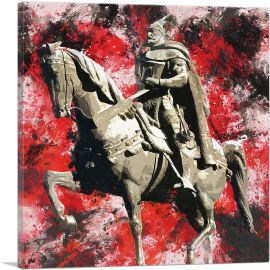 Skanderbeg Monument - George Castriot Albania Red Splatter-1-Panel-12x12x1.5 Thick