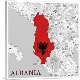 Albania Country in the Balkans on World Map-1-Panel-26x26x.75 Thick
