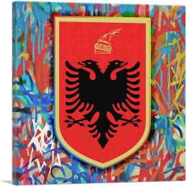 Albanian Country in the Balkans Coat of Arms with Graffiti-1-Panel-12x12x1.5 Thick