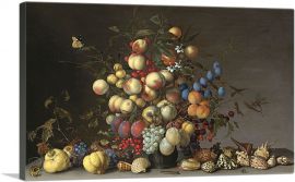 Peaches and Fruits in a Pewter Vase-1-Panel-26x18x1.5 Thick