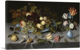 Still Life with Fruit, Blue Vase and Flowers 1621-1-Panel-26x18x1.5 Thick