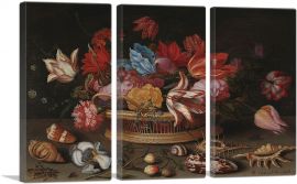 Flowers and Sea Shells-3-Panels-60x40x1.5 Thick