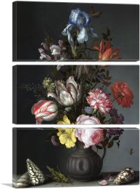 Flowers in a Vase with Shells and Insects 1630-3-Panels-90x60x1.5 Thick