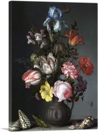 Flowers in a Vase with Shells and Insects 1630-1-Panel-60x40x1.5 Thick