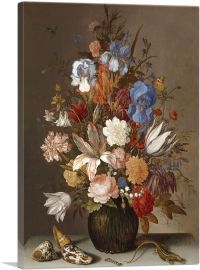 Flowers in Vase With Lizard 1630-1-Panel-12x8x.75 Thick