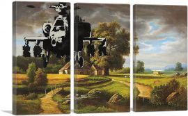 Apache Helicopter Over Farm Field-3-Panels-90x60x1.5 Thick
