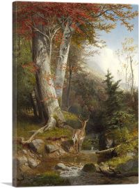 Mountain Stream and Deer 1865-1-Panel-26x18x1.5 Thick
