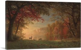 Indian Sunset Deer By a Lake 1880-1-Panel-26x18x1.5 Thick