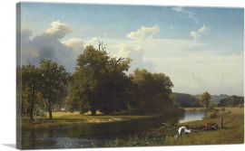 A River Landscape Westphalia 1855-1-Panel-18x12x1.5 Thick