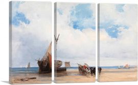 Beached Vessels Wagon Near Trouville France-3-Panels-90x60x1.5 Thick