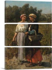 Two Young Women Picking Grapes 1862-3-Panels-90x60x1.5 Thick