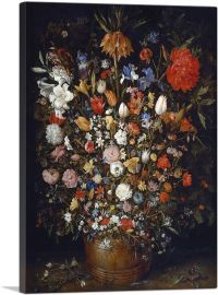 Flowers In a Wooden Vessel 1603-1-Panel-26x18x1.5 Thick