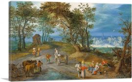 Landscape With Figures On A Road Through A Wood-1-Panel-26x18x1.5 Thick