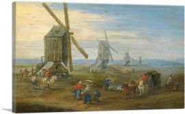 Landscape With Row Of Working Windmills Figures-1-Panel-26x18x1.5 Thick