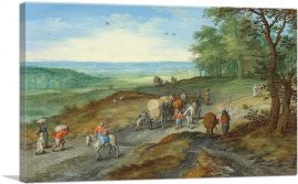 Panoramic Landscape With Covered Wagon Travelers On Highway-1-Panel-60x40x1.5 Thick