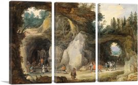 A Hermit Before a Grotto With Joos De Momper II-3-Panels-90x60x1.5 Thick