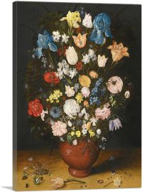 Still Life With Irises Tulips Roses Narcissi And Fritallary In a Ceramic Vase-1-Panel-40x26x1.5 Thick
