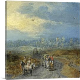 Travellers On A Country Road With A Village Beyond-1-Panel-12x12x1.5 Thick