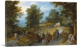 Woodland Road With Wagon And Travelers-1-Panel-26x18x1.5 Thick