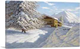 Winter Landscape With House-1-Panel-26x18x1.5 Thick