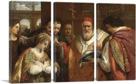 Saint Domitilla Receiving Veil From Pope Clement I-3-Panels-90x60x1.5 Thick