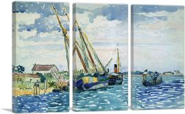 Marine Scene - Boats near Venice 1903-3-Panels-90x60x1.5 Thick