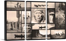 American Indian Portrait - Saguaro Fruit Gatherers - Shoalwater Bay Collage-3-Panels-90x60x1.5 Thick