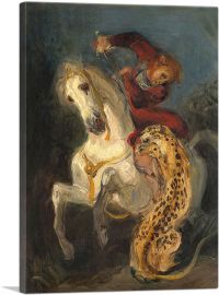 Rider Attacked by a Jaguar 1855-1-Panel-18x12x1.5 Thick
