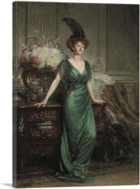 Mrs Ernest Guinness Wearing An Emerald Dress And Feather 1912-1-Panel-18x12x1.5 Thick