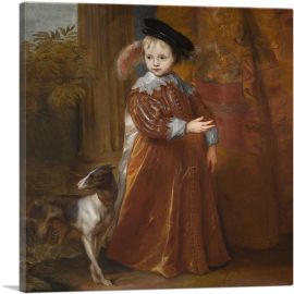 Portrait Of Prince Willem II Of Orange As a Young Boy With a Dog-1-Panel-18x18x1.5 Thick