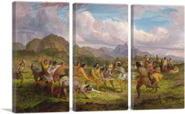 Sioux Indians Lacrosse Playing Ball 1851-3-Panels-60x40x1.5 Thick
