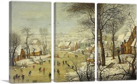 Winter Landscape With Scaters and a Bird Trap 1565-3-Panels-60x40x1.5 Thick
