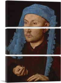 Portrait Of a Man With a Blue Chaperon 1430-3-Panels-60x40x1.5 Thick