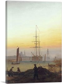 Ships in the Harbor of Greifswald 1820-1-Panel-18x12x1.5 Thick