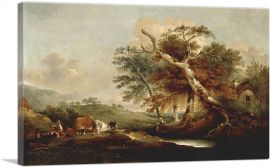 Landscape With Seated Figure Cattle Sheep By Water-1-Panel-26x18x1.5 Thick
